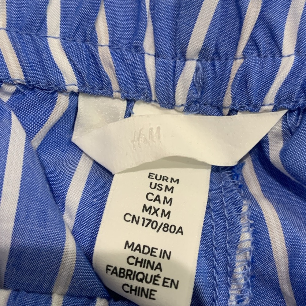 H & M 2 pocket pull on pants, elastic waistband blue with white strips Size M - Picture 4 of 4